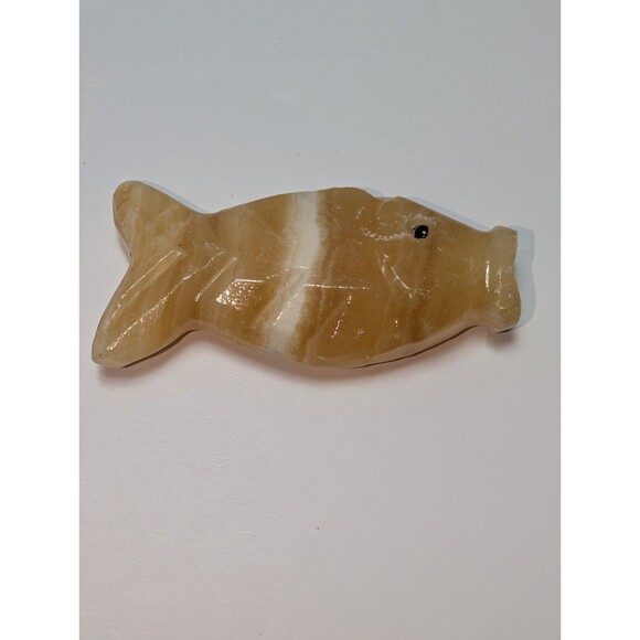 Vintage Pair Mexican Onyx Carved Fish Charms Stone Amber Hecho En Mexico - Picture 4 of 13